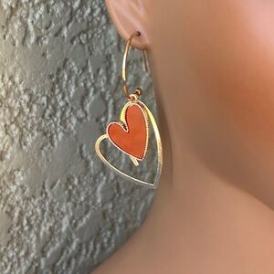 Romantic Gold Heart Hoop Earrings with Red Heart Accent